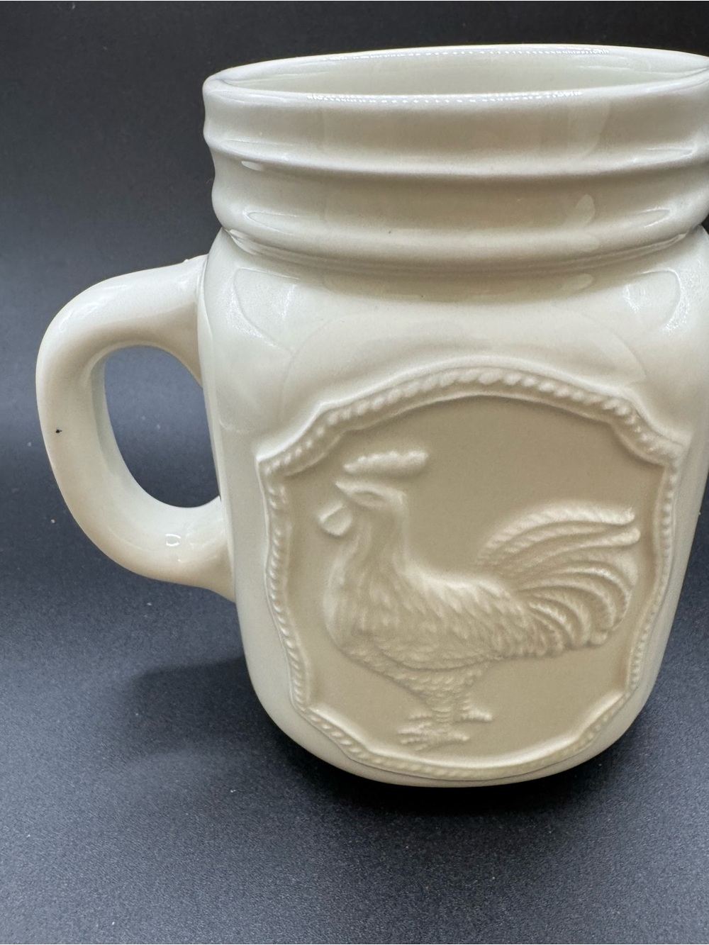 Cracker Barrel White Farmhouse Rooster Mason Jar Style Stoneware Mug Size 16oz